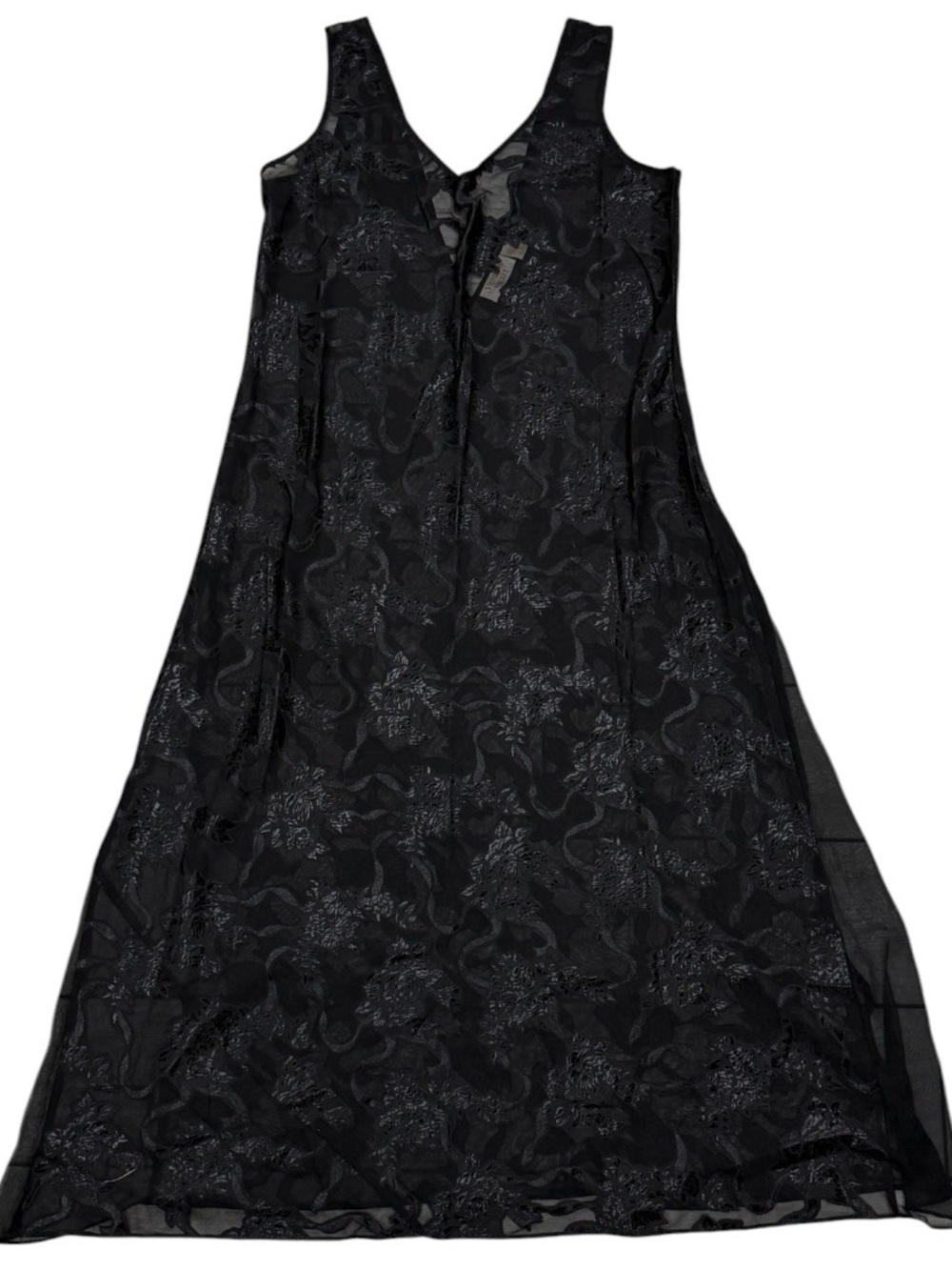 Vtg Victoria's Secret Black Chemise Sheer Floral Dress Sz L